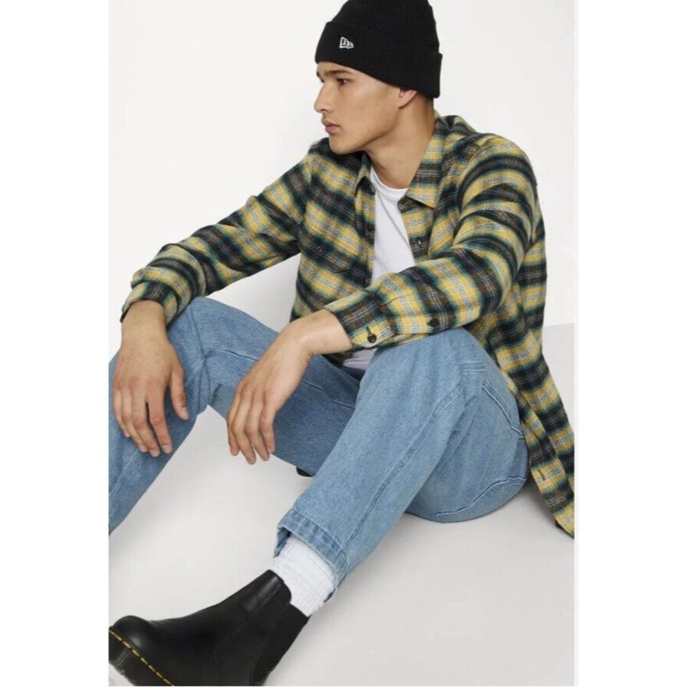 Levis Mens Jackson Worker Yellow Blue Flannel Check Relaxed Fit Shirt Sz S - Picture 3 of 9